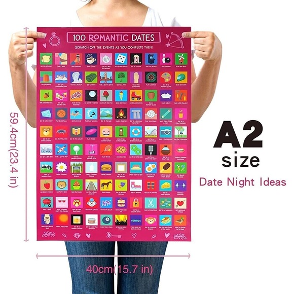 100 Dates Scratch Off Poster Date Night Romantic Birthday Gift Valentines Day - Picture 4 of 8